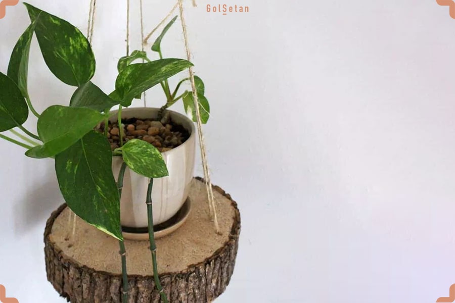 گلدان آویزی با برش چوب