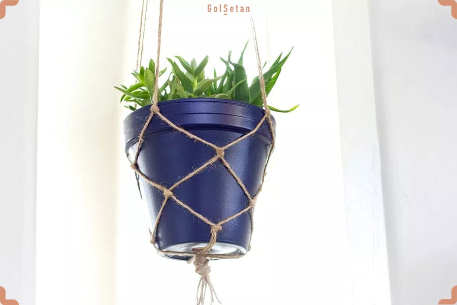 ایده گلدان آویزی ساده با طناب