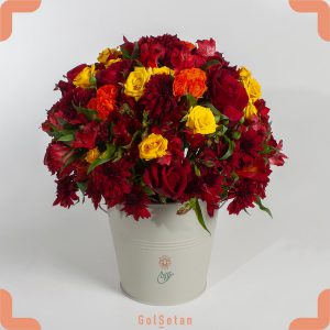 باکس گل رز و داوودی قرمز باکس گل رز و داوودی قرمز با باکس فلزی