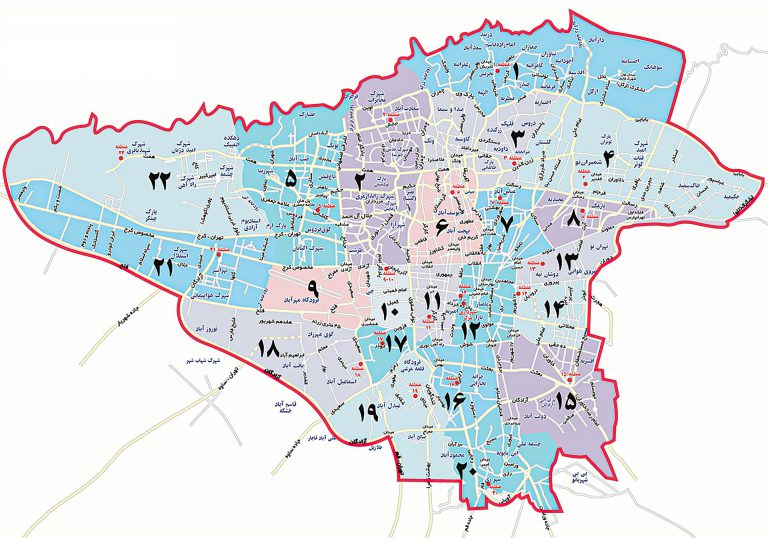 نقشه مناطق شهرداری تهران
