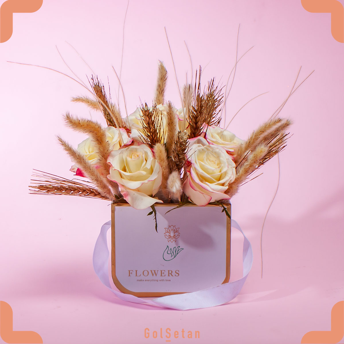 white-rose-and-wheat-flower-box باکس گل رز و گندم