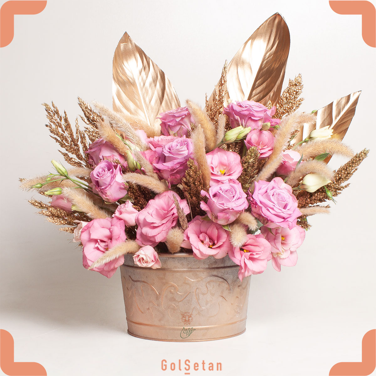 jasmine-rose-pink-lisianthus-flower-box باکس گل رز یاسی و لیسیانتوس