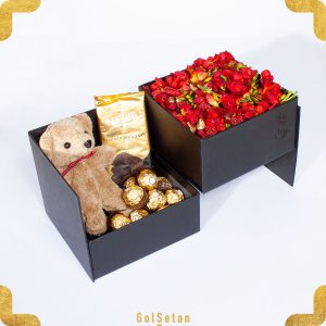 باکس گل و شکلات ولنتاین شیک و جذاب