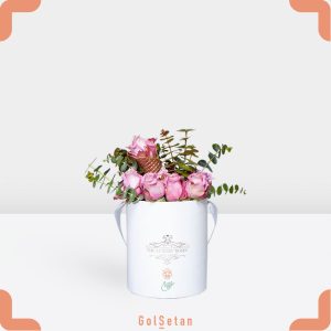 باکس گل رز یاسی هلندی و جعبه سفید