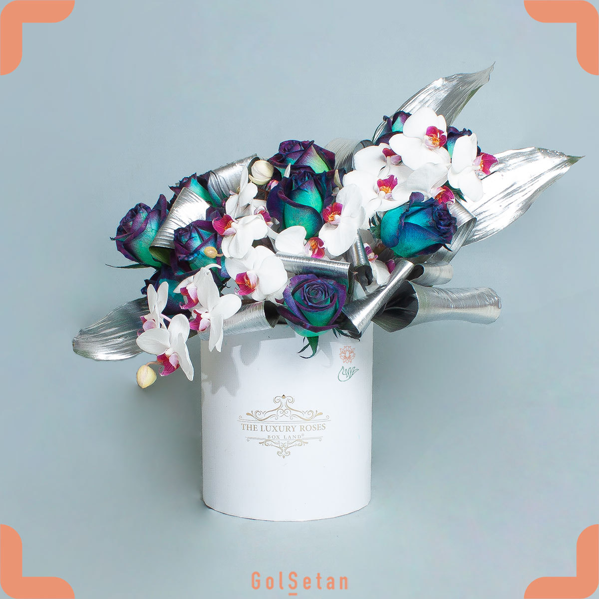 blue-rose-orchid-flower-box باکس رز آبی و ارکیده هدیه ای لاکچری