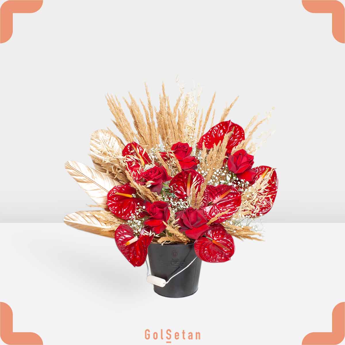 red-roses-anthurium-flower-box باکس گل رز و آنتوریوم قرمز