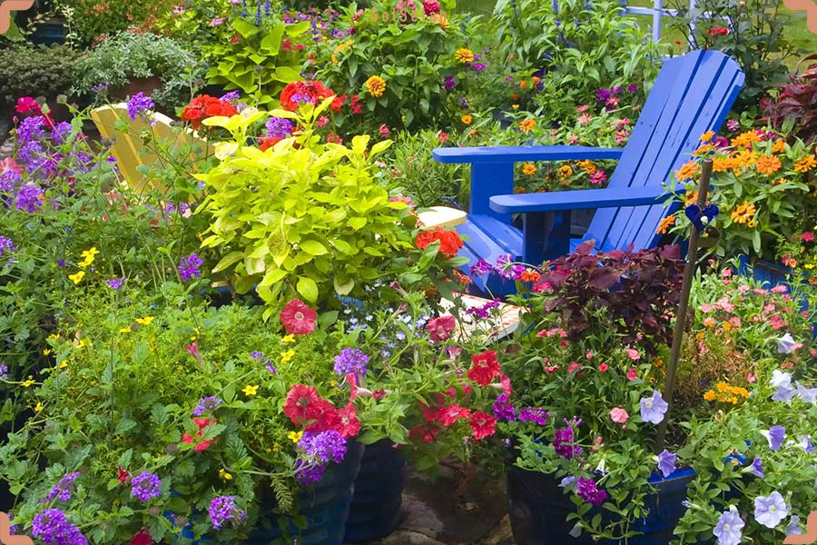 باغچه گلدانی با صندلی