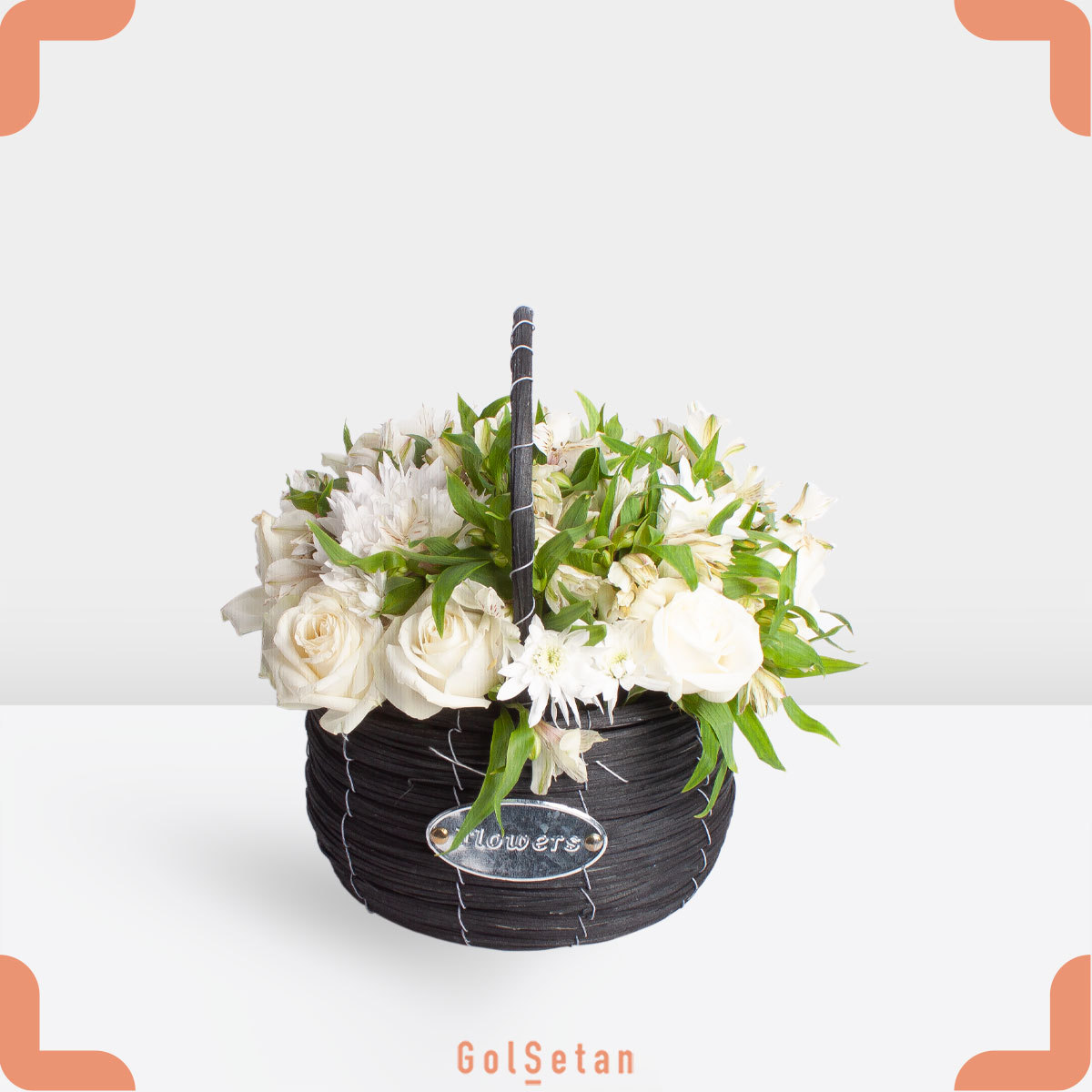 white-rose-allstromeria-flower-box سبد رز سفید و آلسترومریا و داوودی