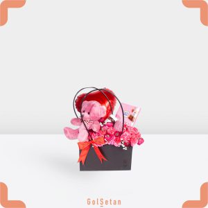 باکس میخک و عروسک تدی زیبا و شاد