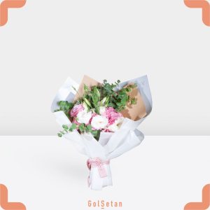 دسته گل لیسیانتوس سفید صورتی خاص