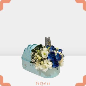 باکس رز و لیسیانتوس آبی و بادکنک زیبا