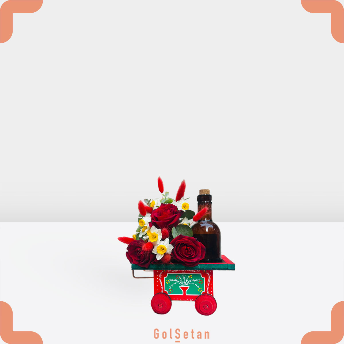 narcissus-red-rose-gift گل رز و نرگس روی گاری فانتزی