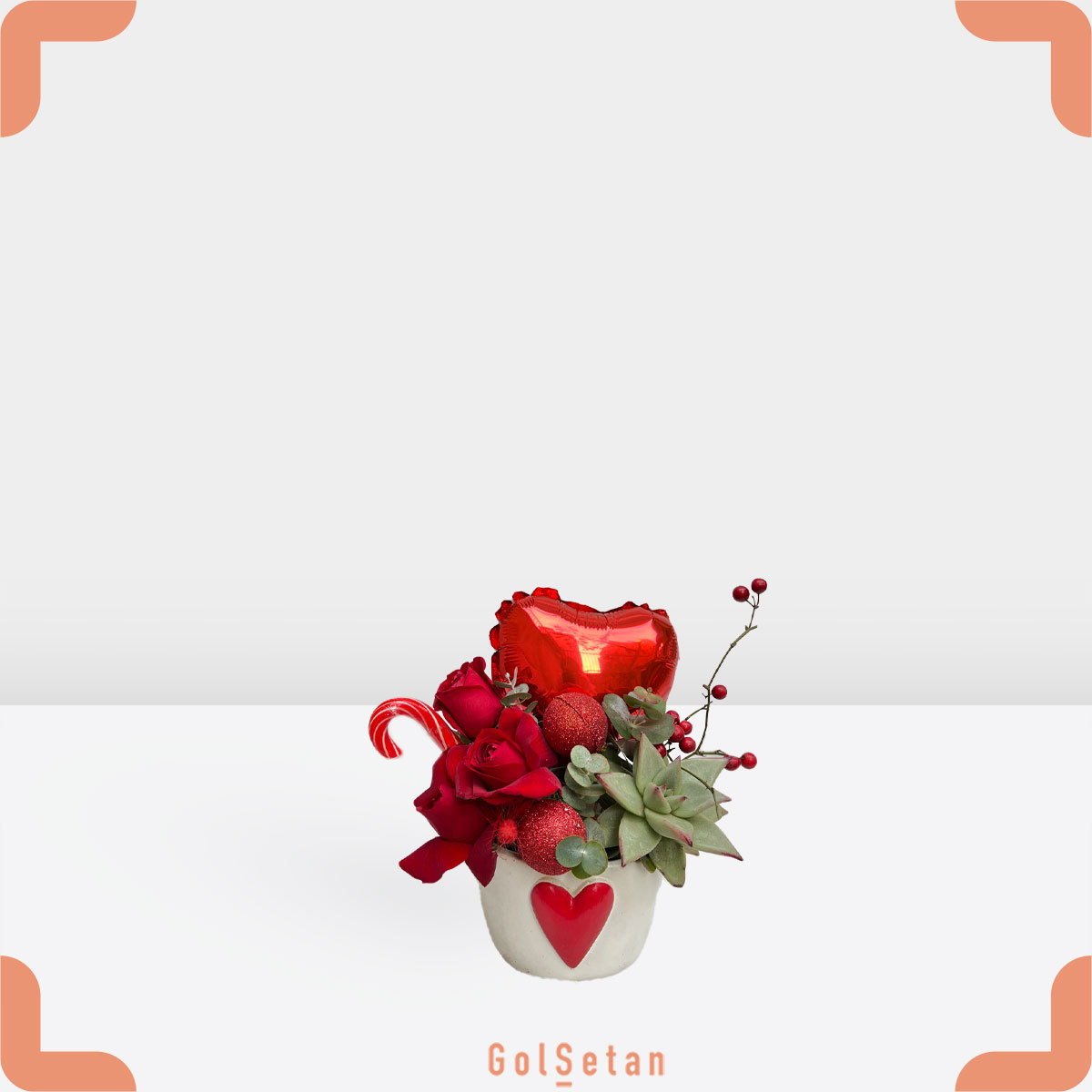 red-roses-balloons-pot رز قرمز و بادکنک در گلدان سفالی ولنتاین